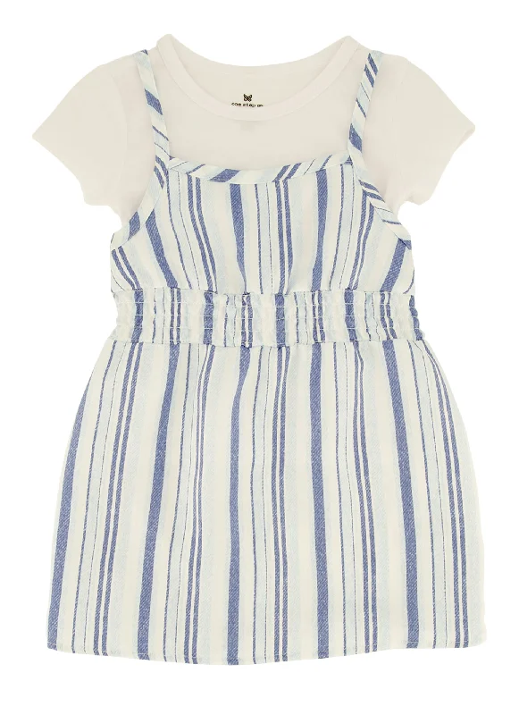 Toddler Girls Striped Cami Dress with Short Sleeve Top