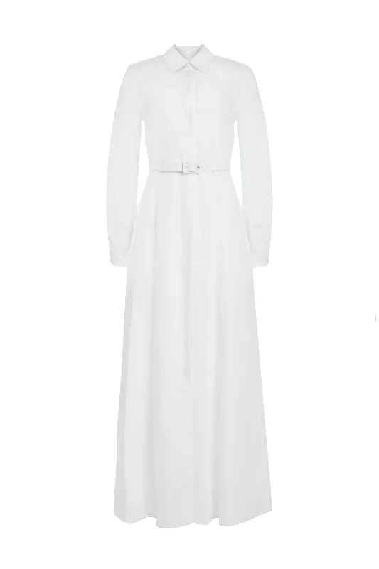 Breton Maxi Shirtdress with Slip in Ivory Aloe Linen