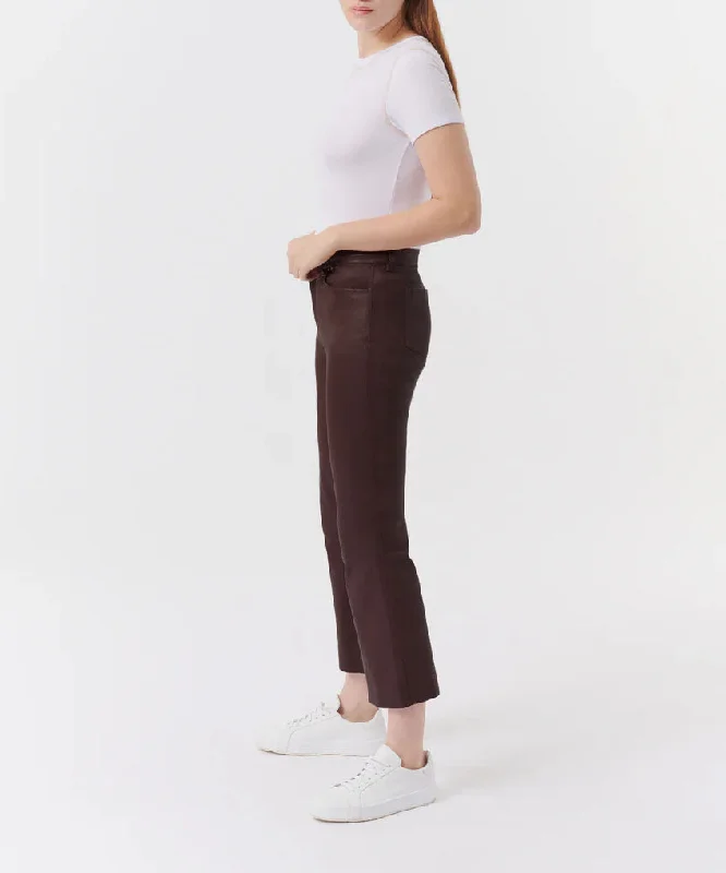 Leather Cropped Flare Pant - Chocolate