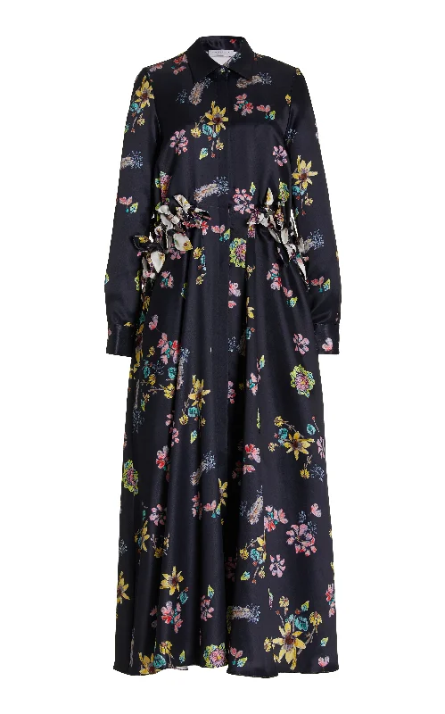 Clive Shirtdress in Dark Navy Multi Printed Silk