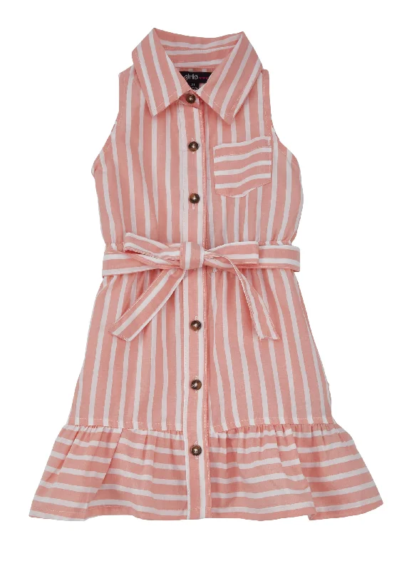 Toddler Girls Sleeveless Striped Button Front Shirt Dress