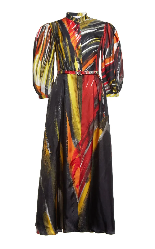 Dexter Pleated Shirtdress in Multi Printed Silk