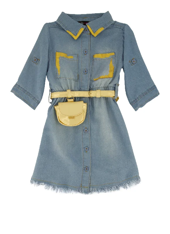 Toddler Girls Paint Detail Shirt Dress with Belted Purse