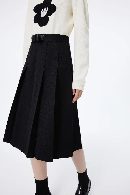 LILY Unique Belted High-Waisted Midi Skirt