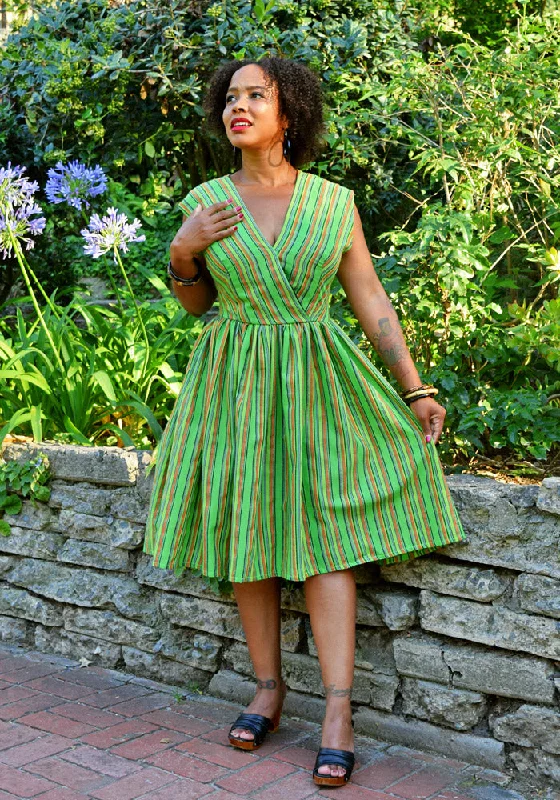 "Final Sale" Lurex Serape Stripes Jolene Patio Dress in Green