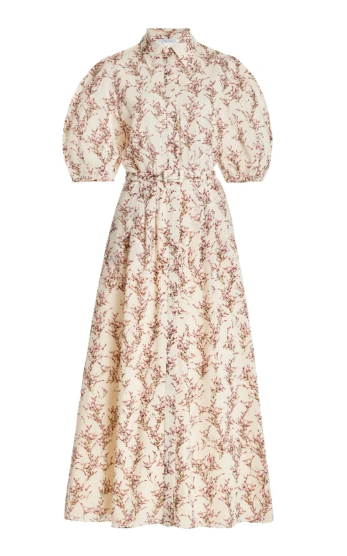 Maude Pleated Midi Shirtdress in Ivory Multi Wool