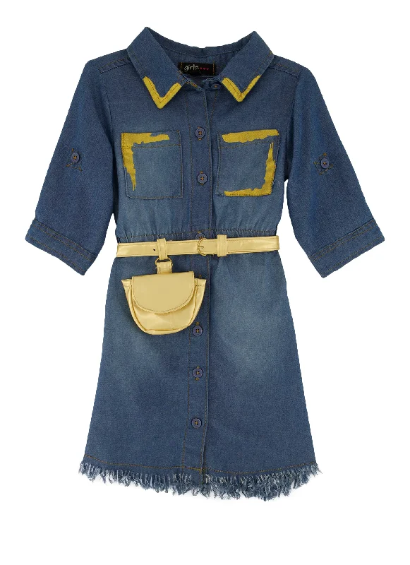 Toddler Girls Paint Detail Shirt Dress with Belted Purse