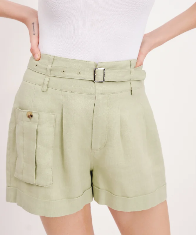 Heavyweight Linen High Waisted Shorts - Morning Mist