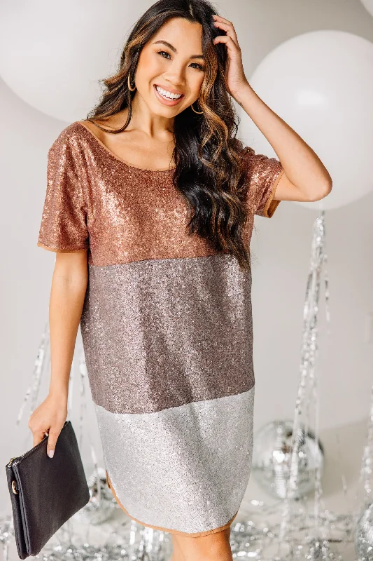 My Time To Shine Rose Gold And Silver Sequin Dress