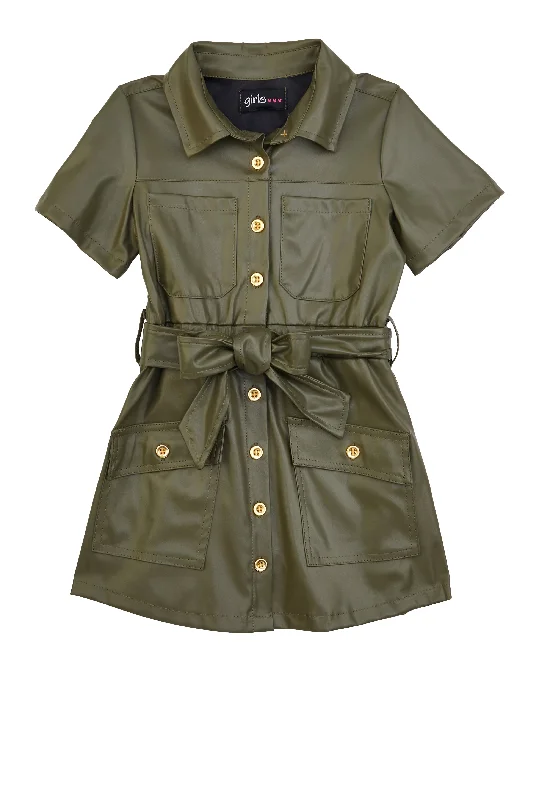 Toddler Girls Faux Leather Belted Shirt Dress