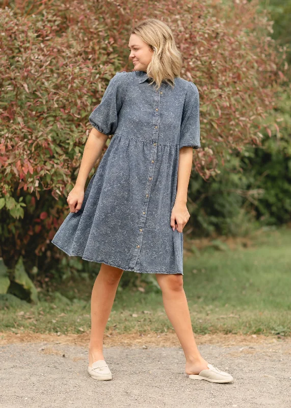 Paisley Print Denim Midi Shirt Dress