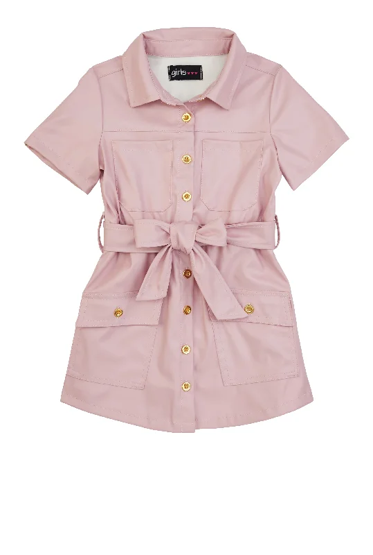 Toddler Girls Faux Leather Belted Shirt Dress