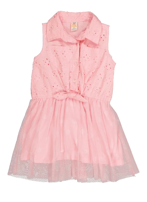 Toddler Girls Sleeveless Eyelet Tulle Dress