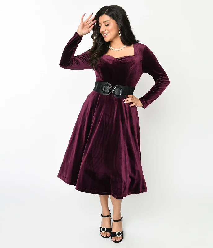 Plum Wine Velvet Swing Dress