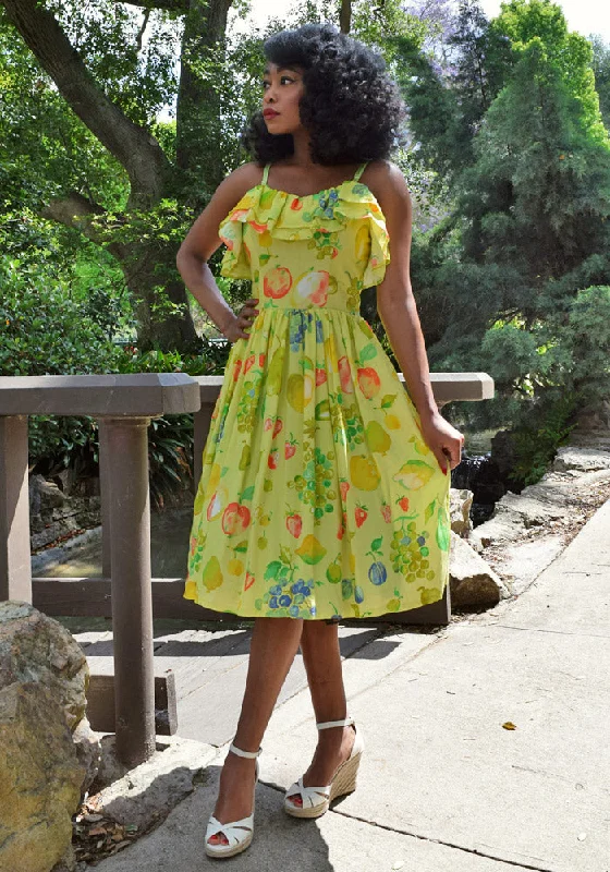 "Final Sale" Tropical "Vintage Fruit Salad" Cha Cha Ruffle Dress