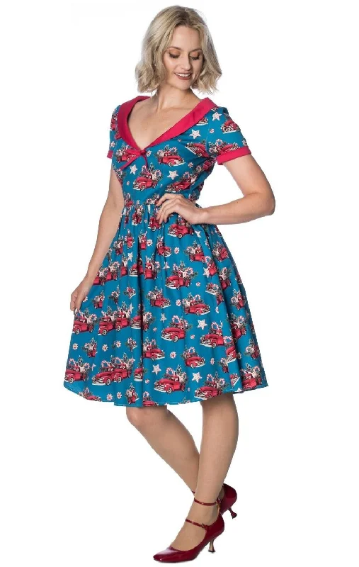 Vintage Christmas Print Swing Dress