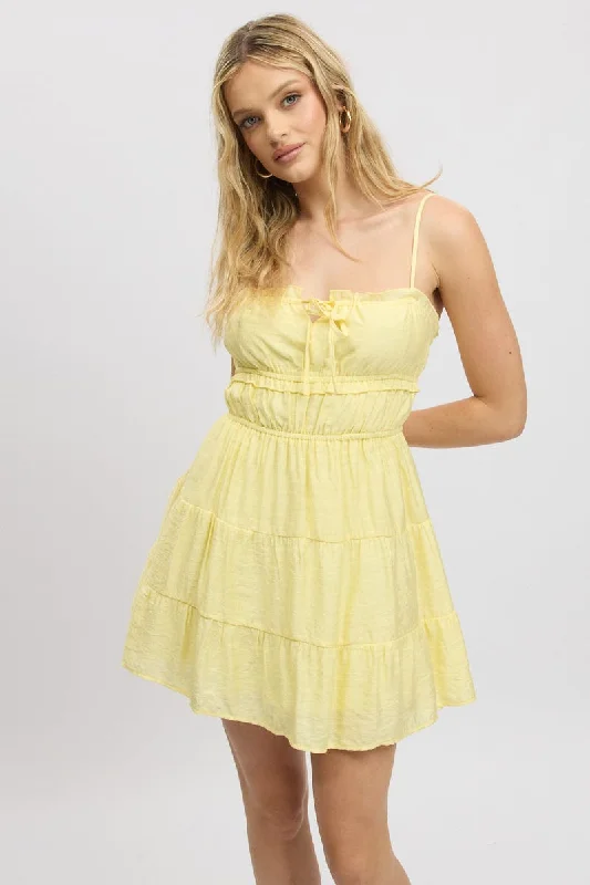 Yellow Fit And Flare Dress Cut Out