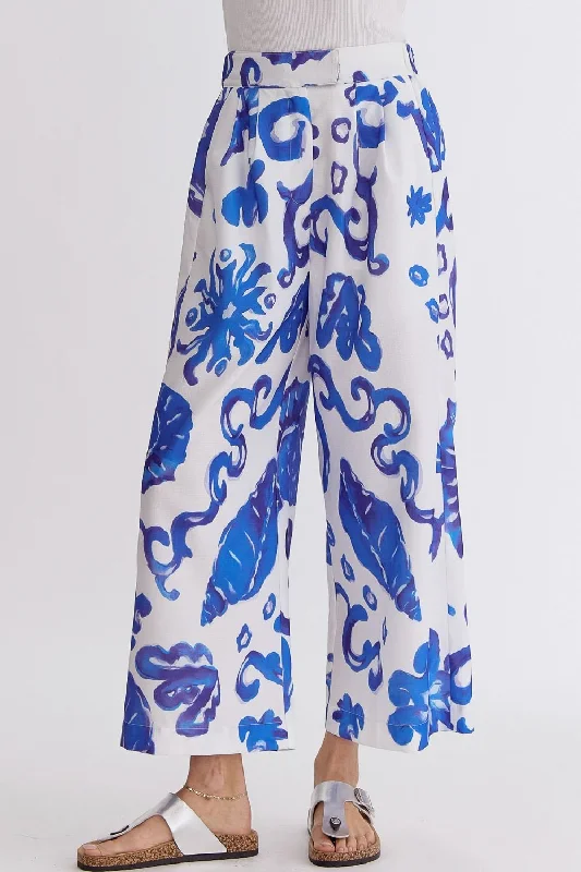 Tropical Print High-Wasited Wide Leg Pants