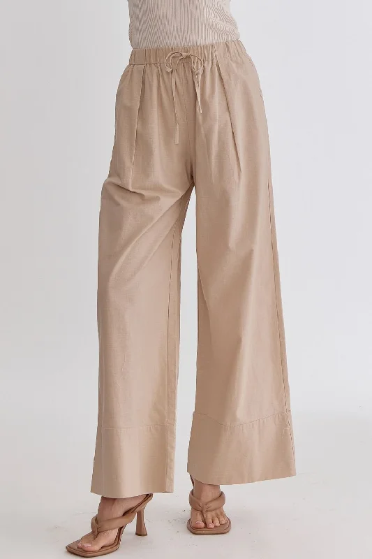 Solid High-Waisted Wide-Leg Linen Pants