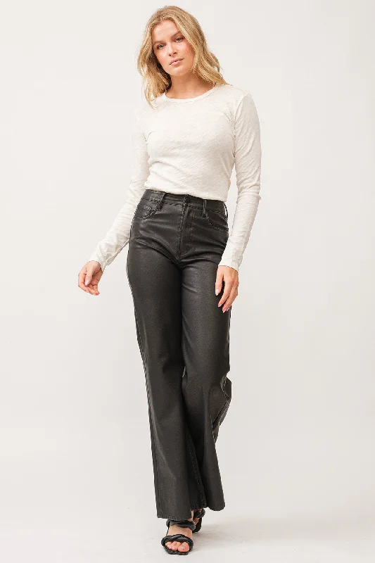 Fiona High Rise Wide Leg Jean | Smoked Charcoal Vegan Leather