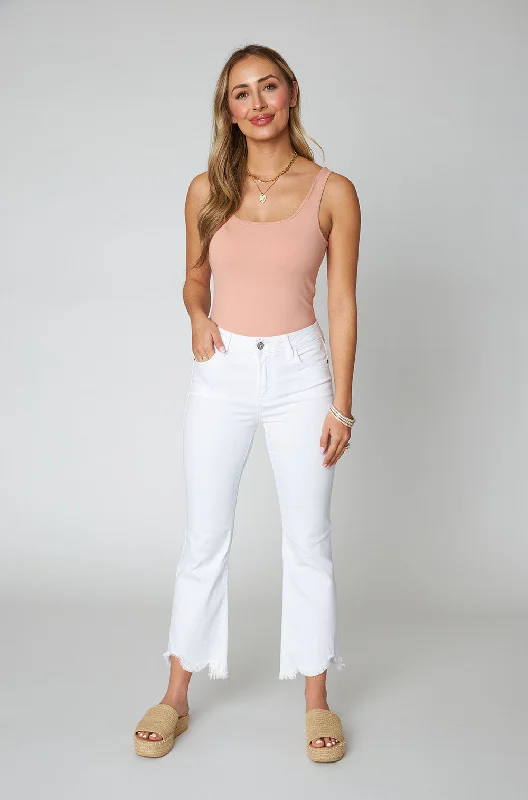 Happi High Rise Cropped Raw Hem Jean - White