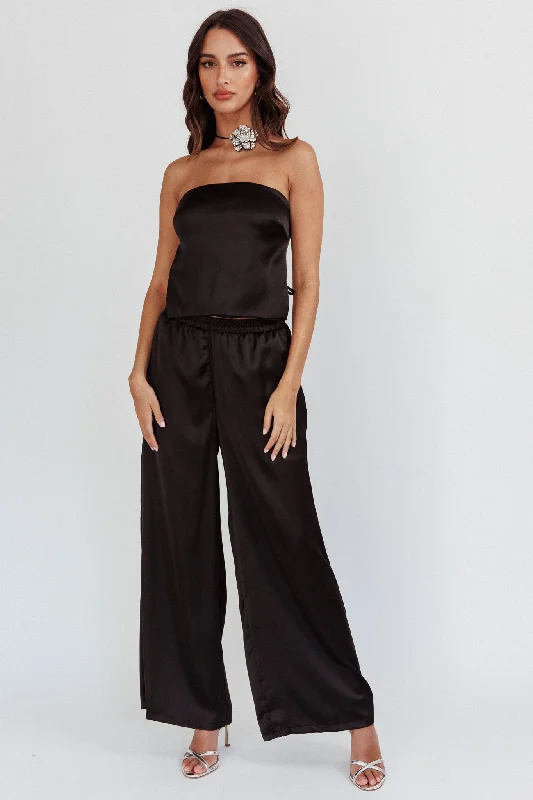 Panama Beach Wide Leg Satin Pants Black