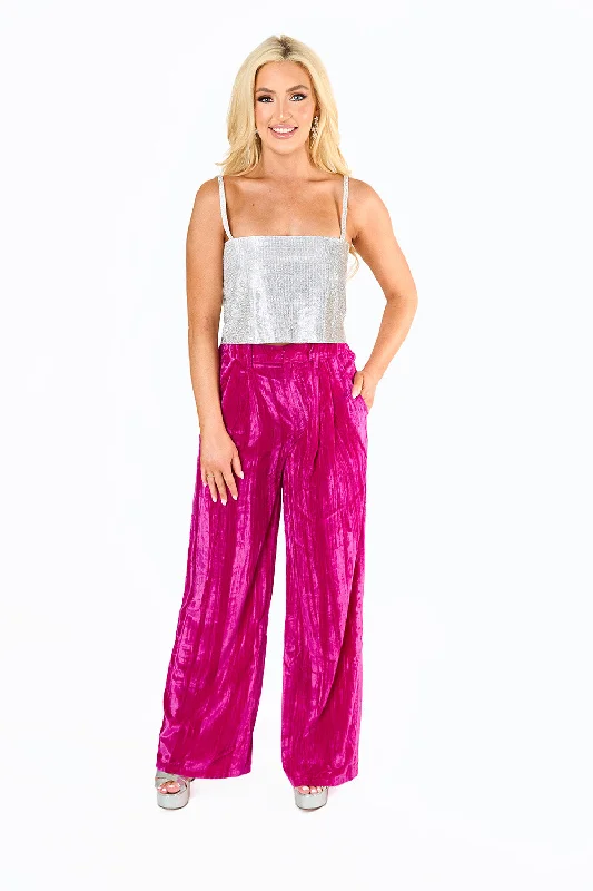 Sondra High-Waisted Velvet Pants - Fuchsia