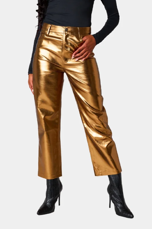 Travolta High-Rise Metallic Pants - Gold