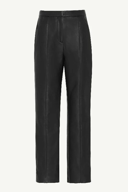 Vegan Leather Straight Leg Trousers - Black