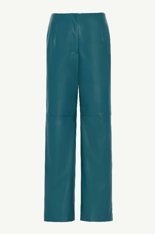 Vegan Leather Wide Leg Trousers - Deep Teal