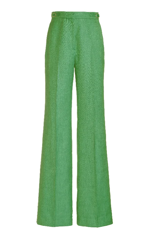 Vesta Pant in Peridot Green Virgin Wool and Silk Linen