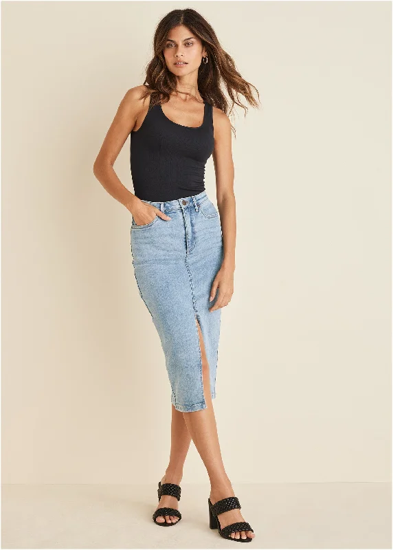 Denim Midi Skirt - Light Wash