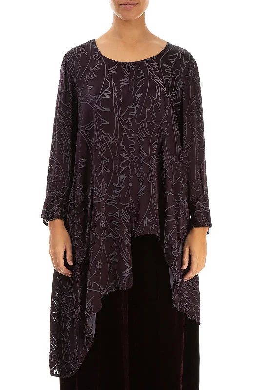 Asymmetrical Vintage Violet Devoré Feather Silk Tunic