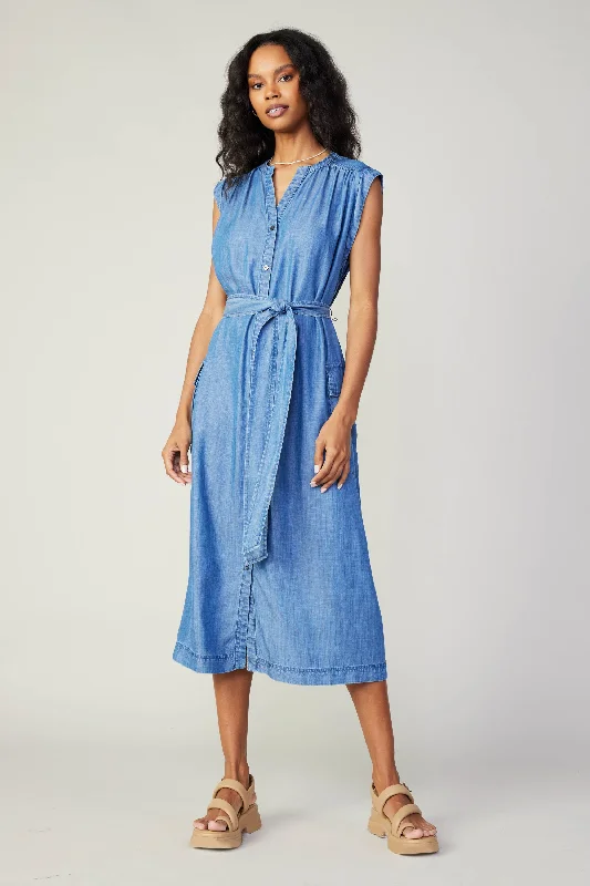 Chambray Buttondown Shirt Dress