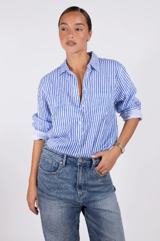 Classic Blue Stripe Boyfriend Linen Shirt