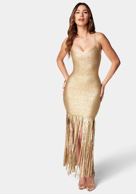 Fringe Foiled Bandage Dress