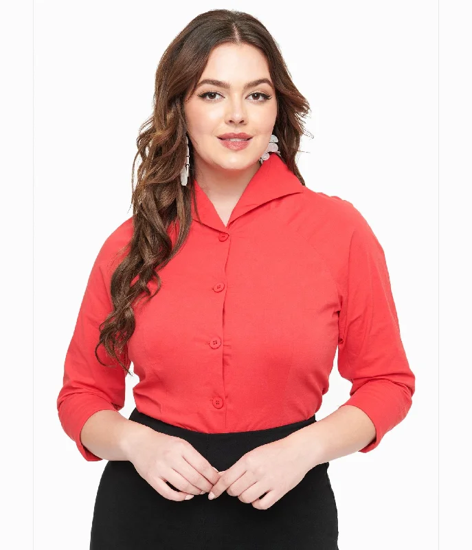 Royal Monk 1950s Red Button Up Celia Blouse