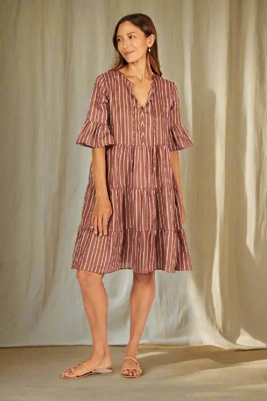 Scout Linen Tiered Dress in Nutmeg