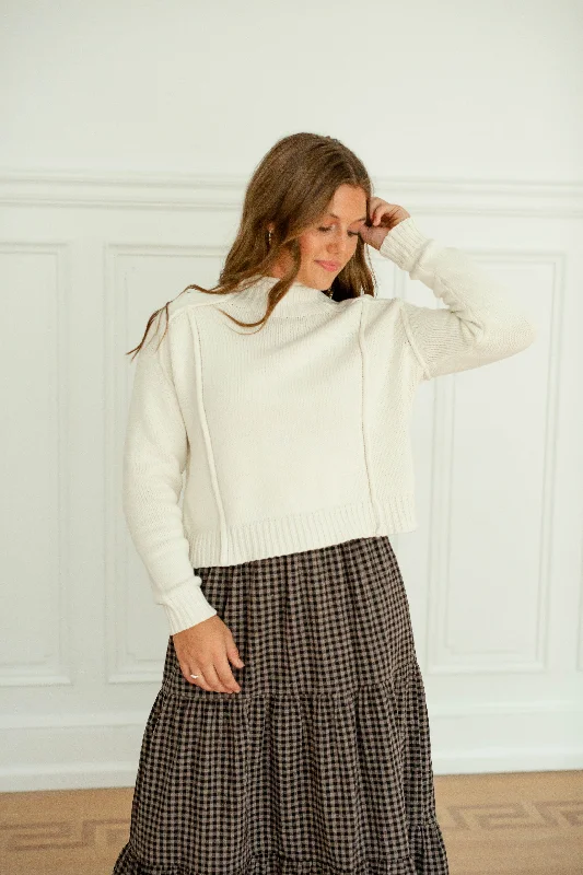 'Twain' Mock Neck Cotton Blend Sweater in Ivory