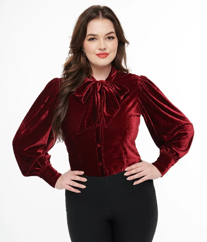 Unique Vintage 1950s Merlot Velvet Gwen Blouse