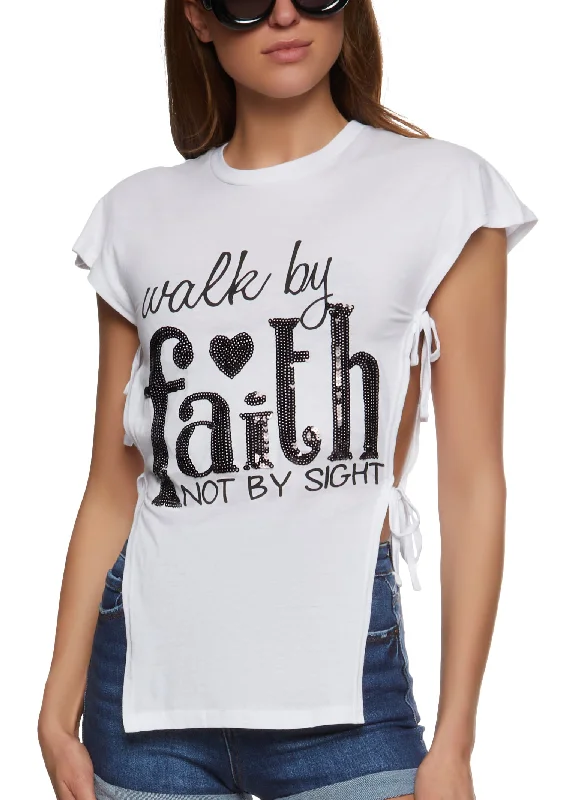 Sequin Walk By Faith Tie Side Graphic Top