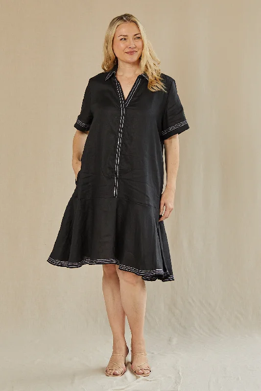 Anna Collared Linen Dress in Blackberry