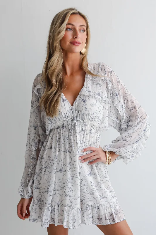 FINAL SALE - Blissful Blossoms Ivory Floral Ruffle Mini Dress