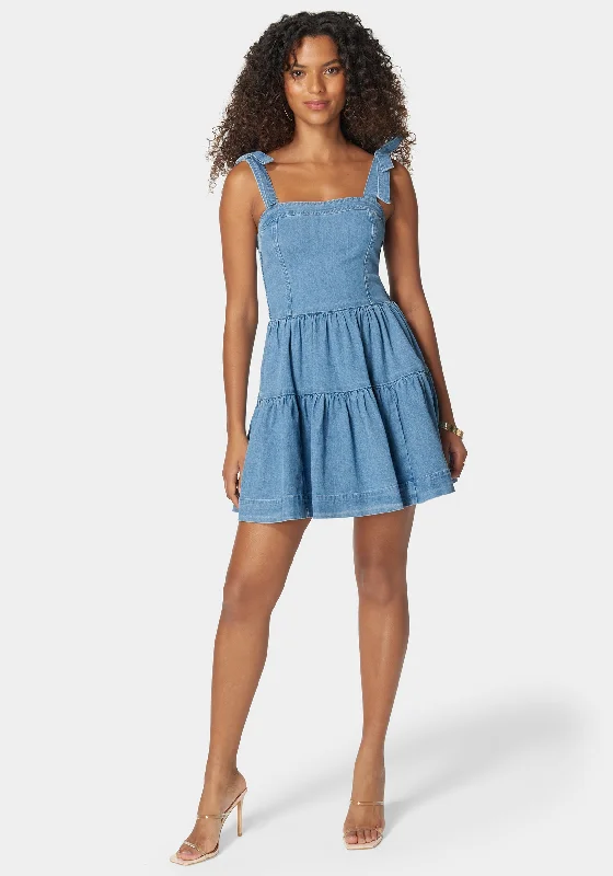 Bow Detail Fit And Flare Denim Dress