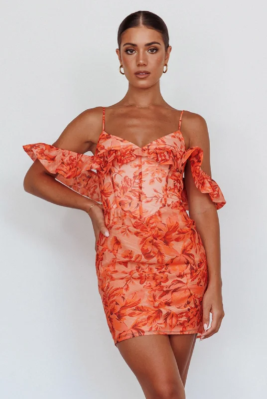 Catania Off-Shoulder Ruffle Mini Dress Floral Orange