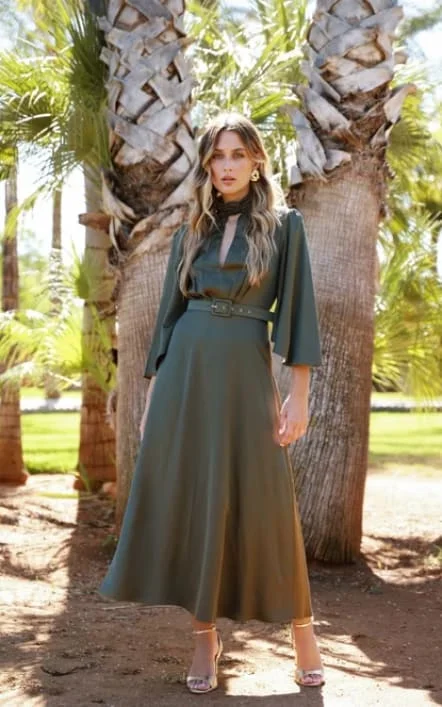 Cayro - Mila Maxi Dress in Green Satin