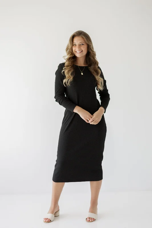 'Constance' Bamboo Blend Ribbed Long Sleeve Midi Dress