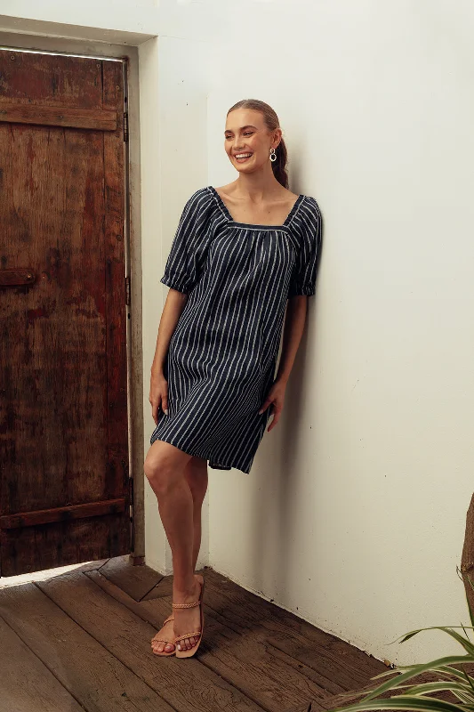 Elle Linen Short Dress in Boathouse