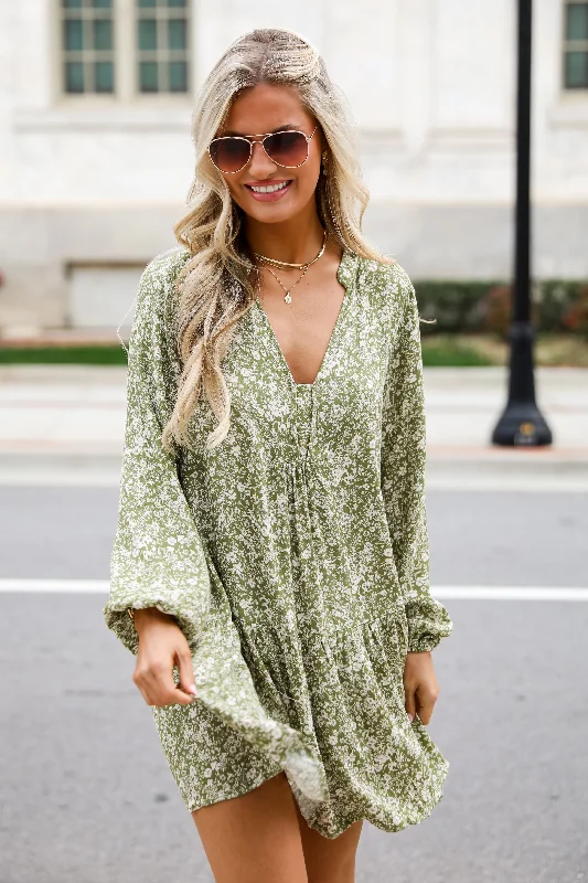 Endless Praise Light Olive Floral Mini Dress