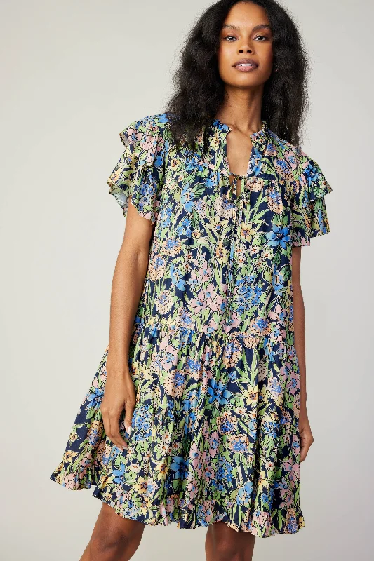 Flutter Sleeve Floral Print Dress